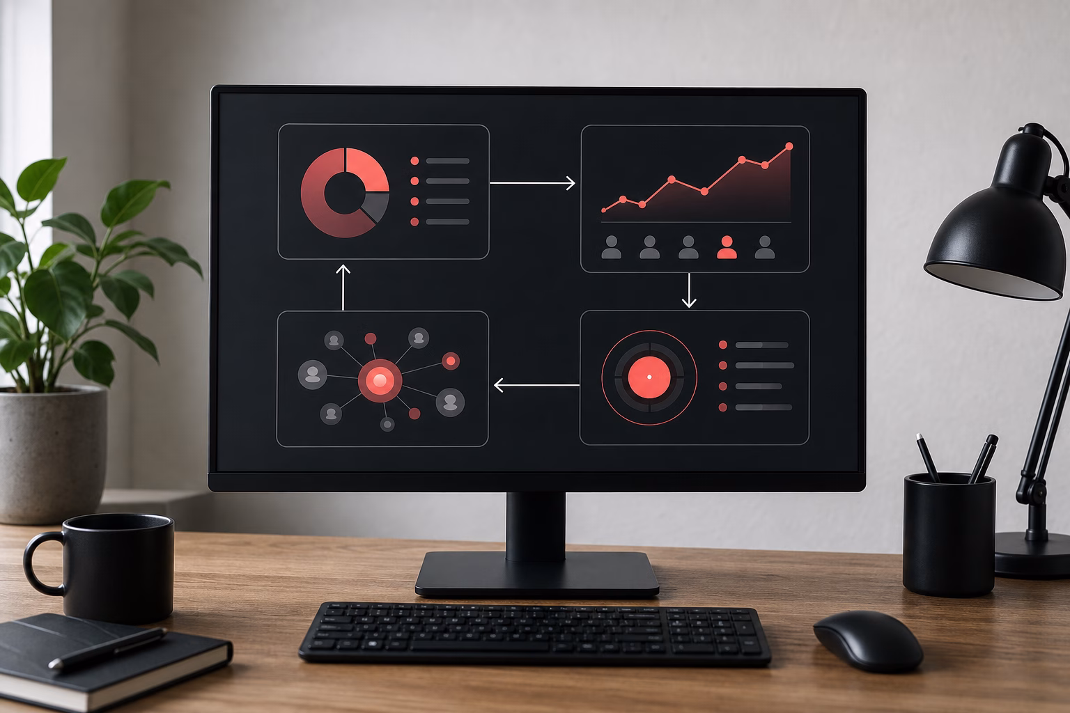 Dashboard diagram showing four connected AI visibility signals