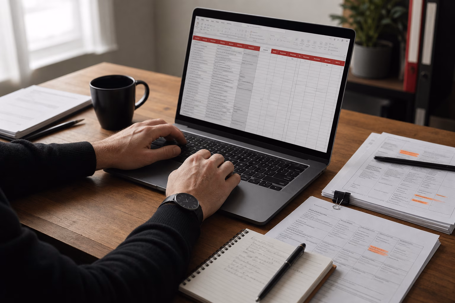 Marketer entering audit results into a structured tracking template
