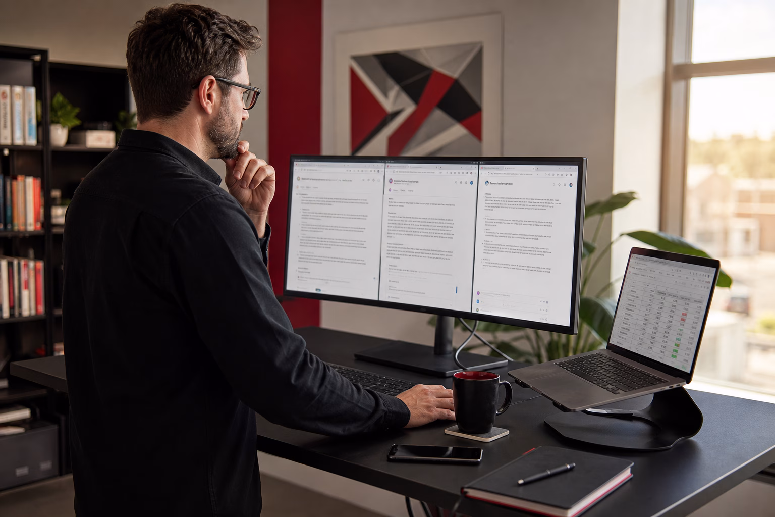 Digital marketer comparing AI search responses across multiple tools