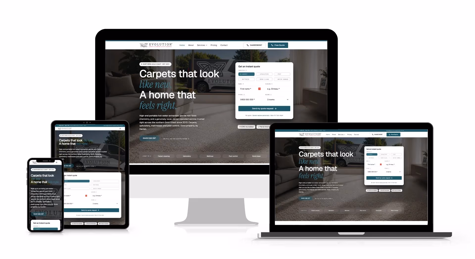 Evolution Carpet Cleaning and Pest Control website