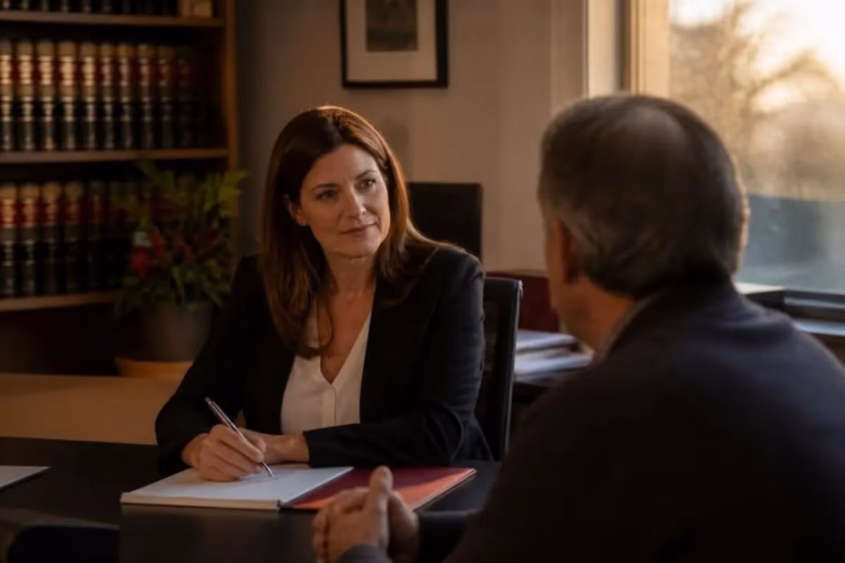 Lawyer meeting a client in a small practice office